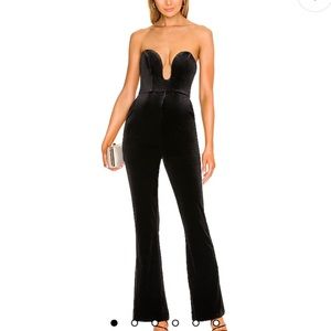 NBD x revolve black strapless velvet jumpsuit